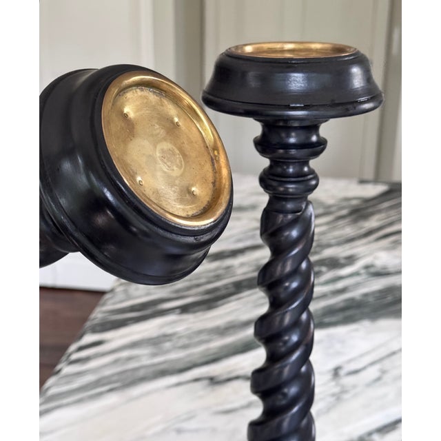 Vintage Carved Jacobean Barley Twist Large Scale Candle Holders - A Pair For Sale - Image 12 of 17