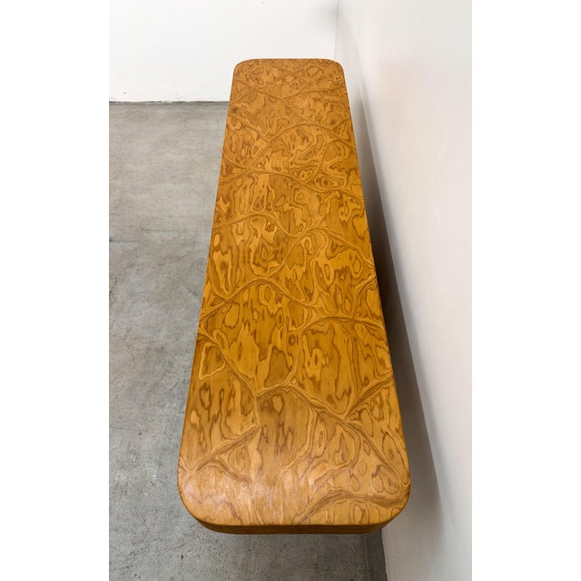 Vintage 1980s Postmodern Console Table Rounded Edge Hallway Table Caramel Grain Midcentury Italian Modern For Sale - Image 9 of 10