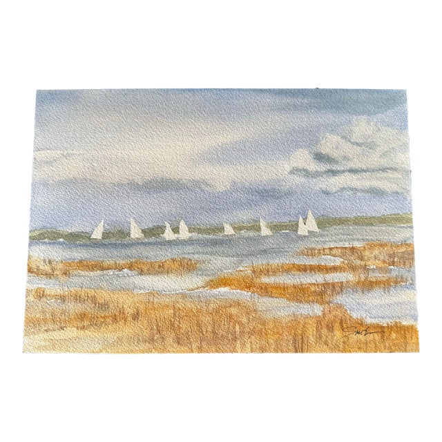 Original Watercolor Seascape “Flotilla” For Sale