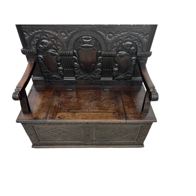 18th Century English Carved Oak Bench For Sale - Image 9 of 10