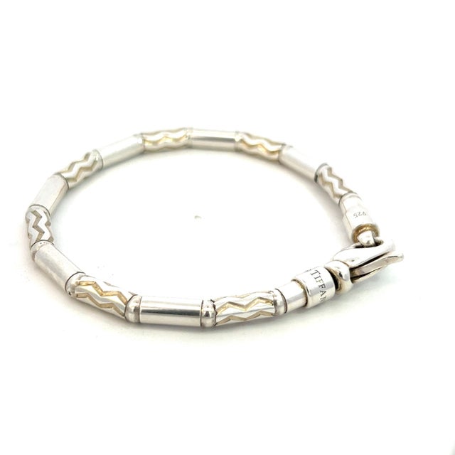 1990s Tiffany & Co Estate German Zig Zag Bracelet 7.5" Sterling Silver 4.5 mm For Sale - Image 10 of 12
