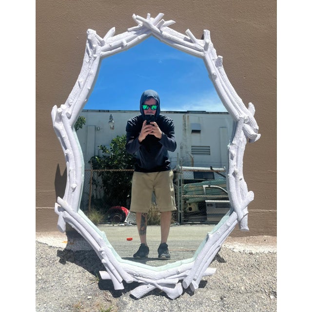 Rustic Lavender Plaster Faux Bois Tree Branch Frame Mirror For Sale - Image 10 of 10