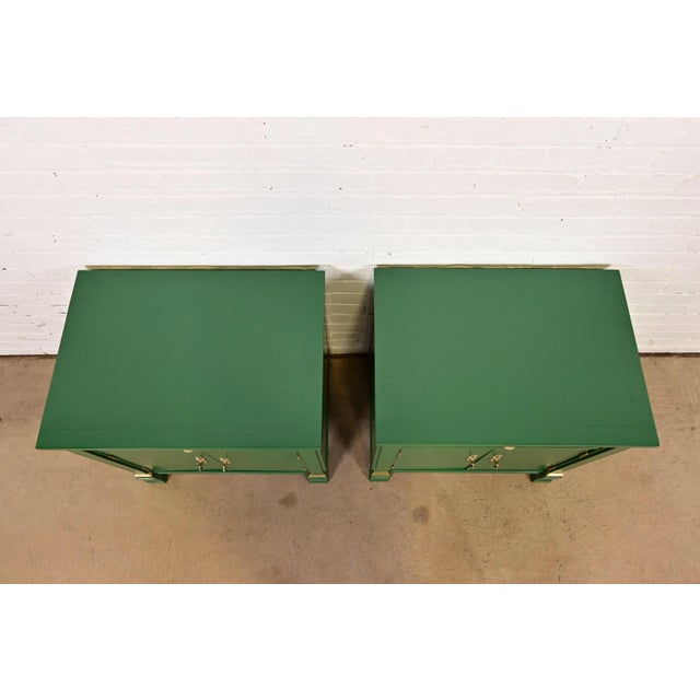 Baker Furniture French Empire Green Lacquered Nightstands, Newly Refinished For Sale - Image 9 of 12