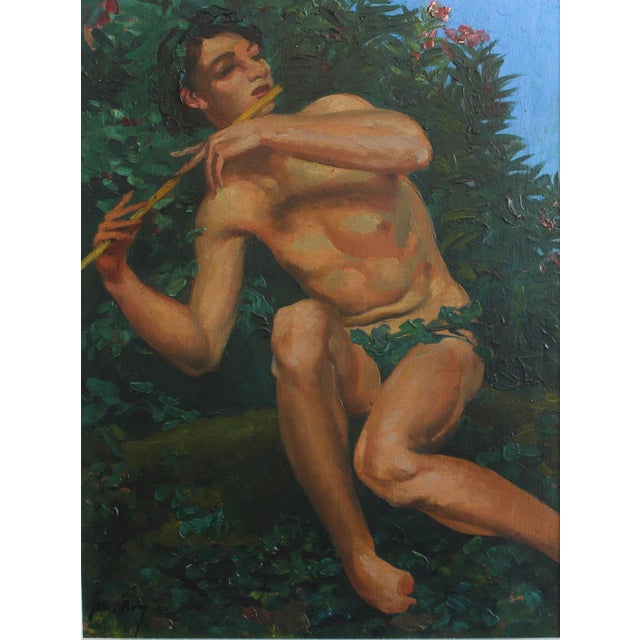 The young shepherd with pan pipe', oil on panel, by joseph-marius avy (circa 1920s). A sensuous and accomplished arcadian...