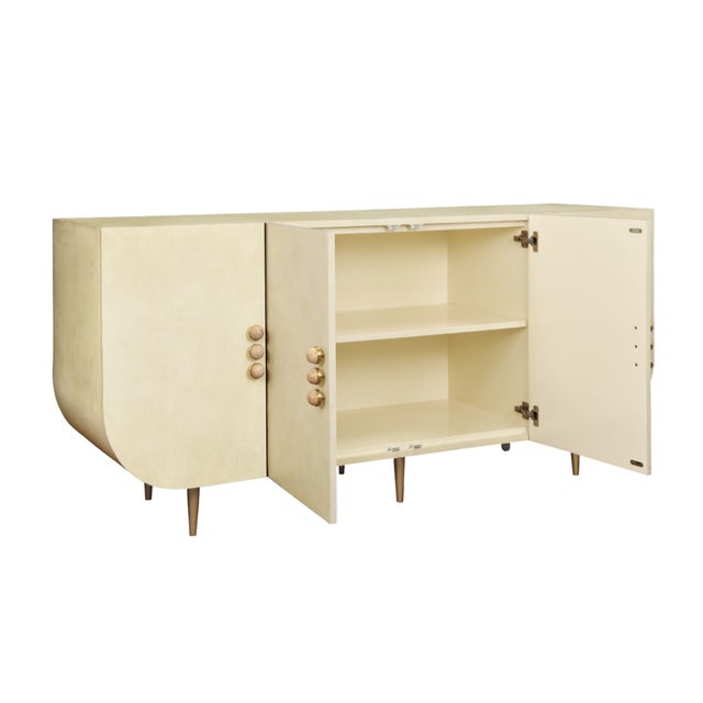 Worlds Away Matthew Izzo Home Deluca Faux Parchment Four Door Buffet With Brass and Stone Hardware For Sale - Image 4 of 9