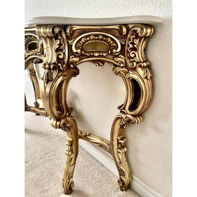 Mid 20th Century French Louis XV Style Vintage Giltwood Rococo Carved Console Table Vintage For Sale - Image 5 of 15