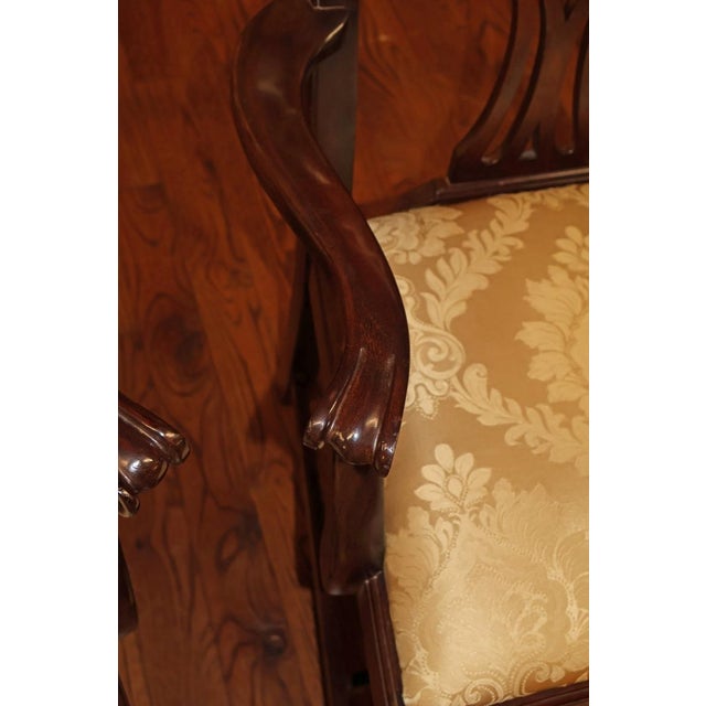 1980s Set of 10 Kittinger Mahogany Chippendale Dining Chairs With Gold Damask Fabric For Sale - Image 17 of 18