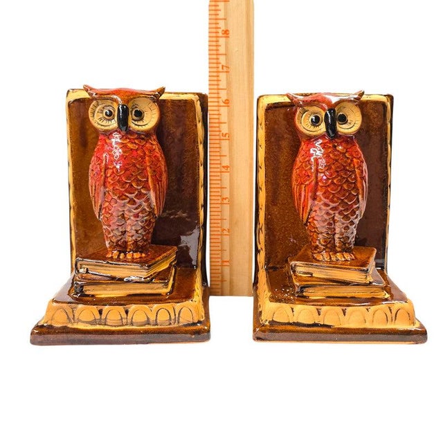 Vintage Ceramic Great Horned Owl Bookends – Red Glaze Sculptural Pair For Sale - Image 15 of 15