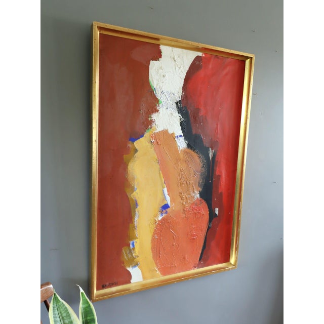 Mid-Century Modern 'Weight of Warmth' Abstract Oil Painting by Swedish Painter Hans Osswald (1919-1983), Framed For Sale - Image 4 of 14