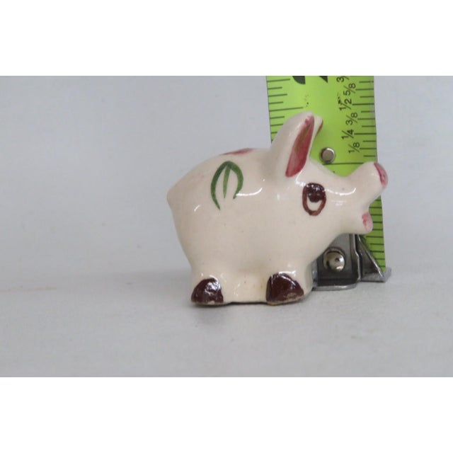 Pink Miniature Ceramic Pig Figurine Hand Painted Mid Century Folk Art Style 4976b For Sale - Image 8 of 9