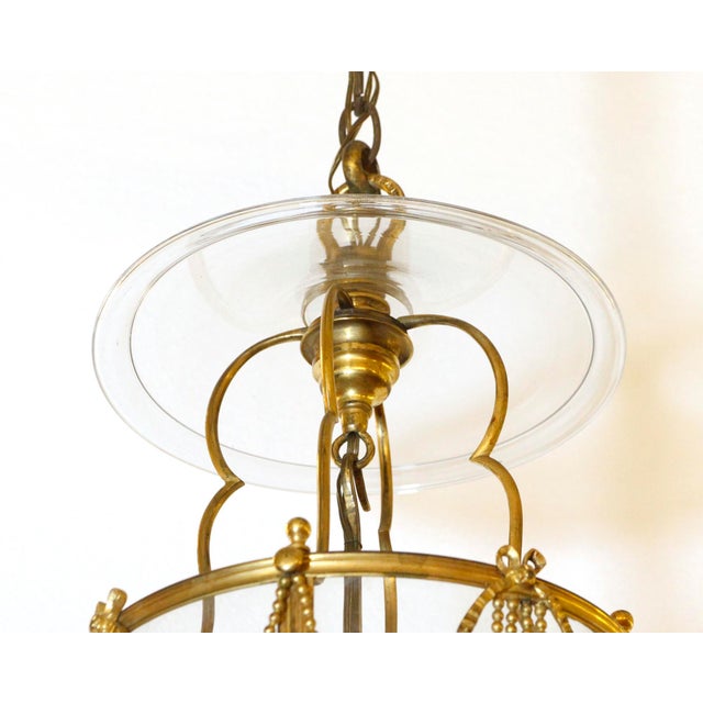 Mid 20th Century Gold Gilded Bronze French 3 Light Cylinder Ceiling Lantern For Sale - Image 4 of 5