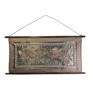 Antique Chinese Qing Dynasty Silk Embroidery Textile Silver Thread Panel Wall Hanging