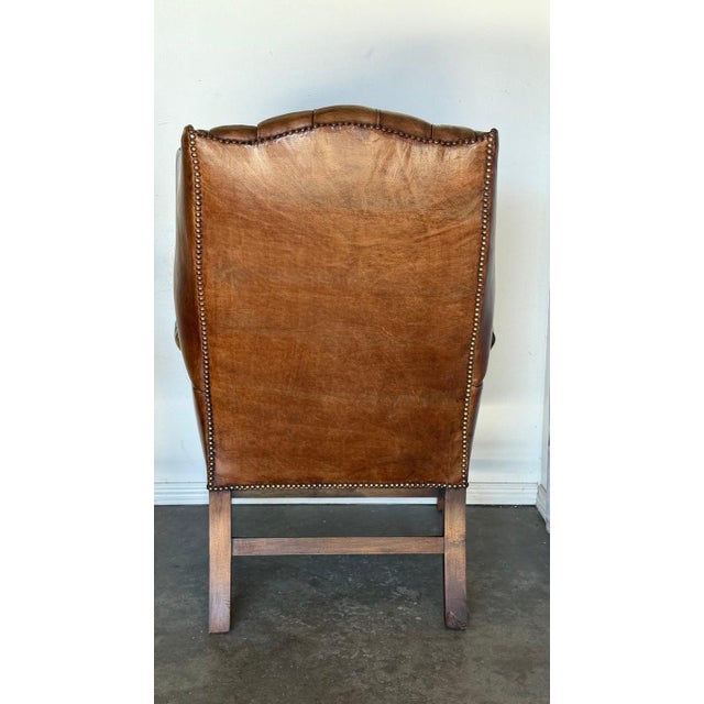 Wood Georgian Wingback Armchairs, Leather Upholstery, Circa 1940s For Sale - Image 7 of 17
