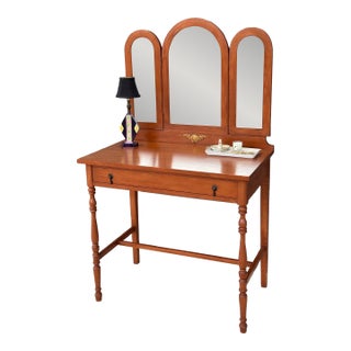 Vintage Dressing Table / Vanity With Arched Tri-Fold Mirror For Sale