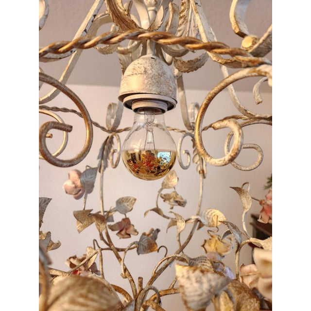 Cream Vintage Hand-Forged Toleware Pendant Lamp, 1950s For Sale - Image 8 of 18