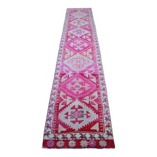 1960s Hand Knotted Kurdish Tribal Low Pile Runner For Sale