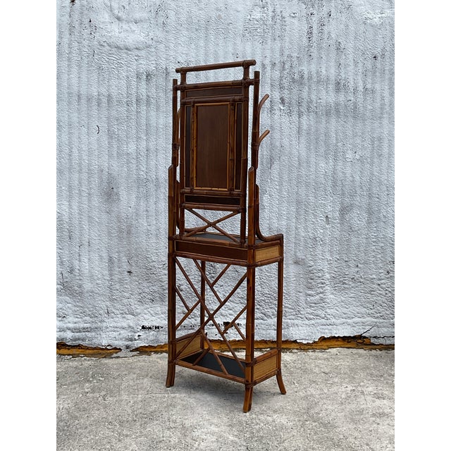 Vintage Regency Burnt Bamboo and Wicker Hall Tree | Chairish