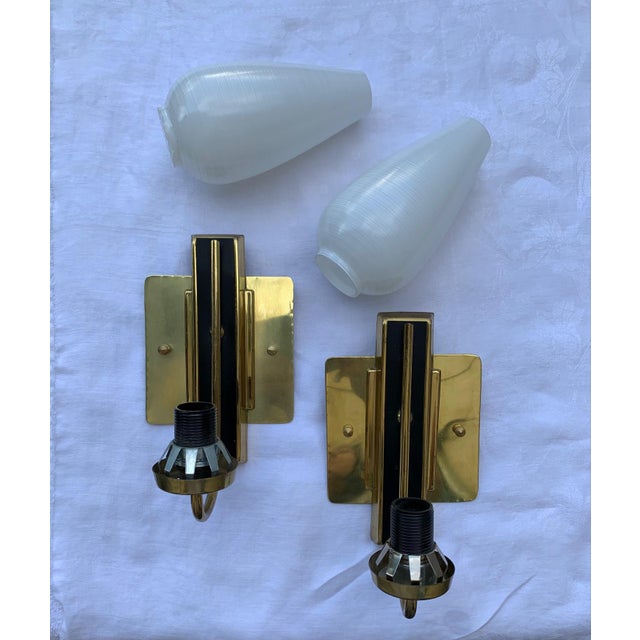 White 1950s Stilnovo Style White Black and Brass Sconces - a Pair For Sale - Image 8 of 10