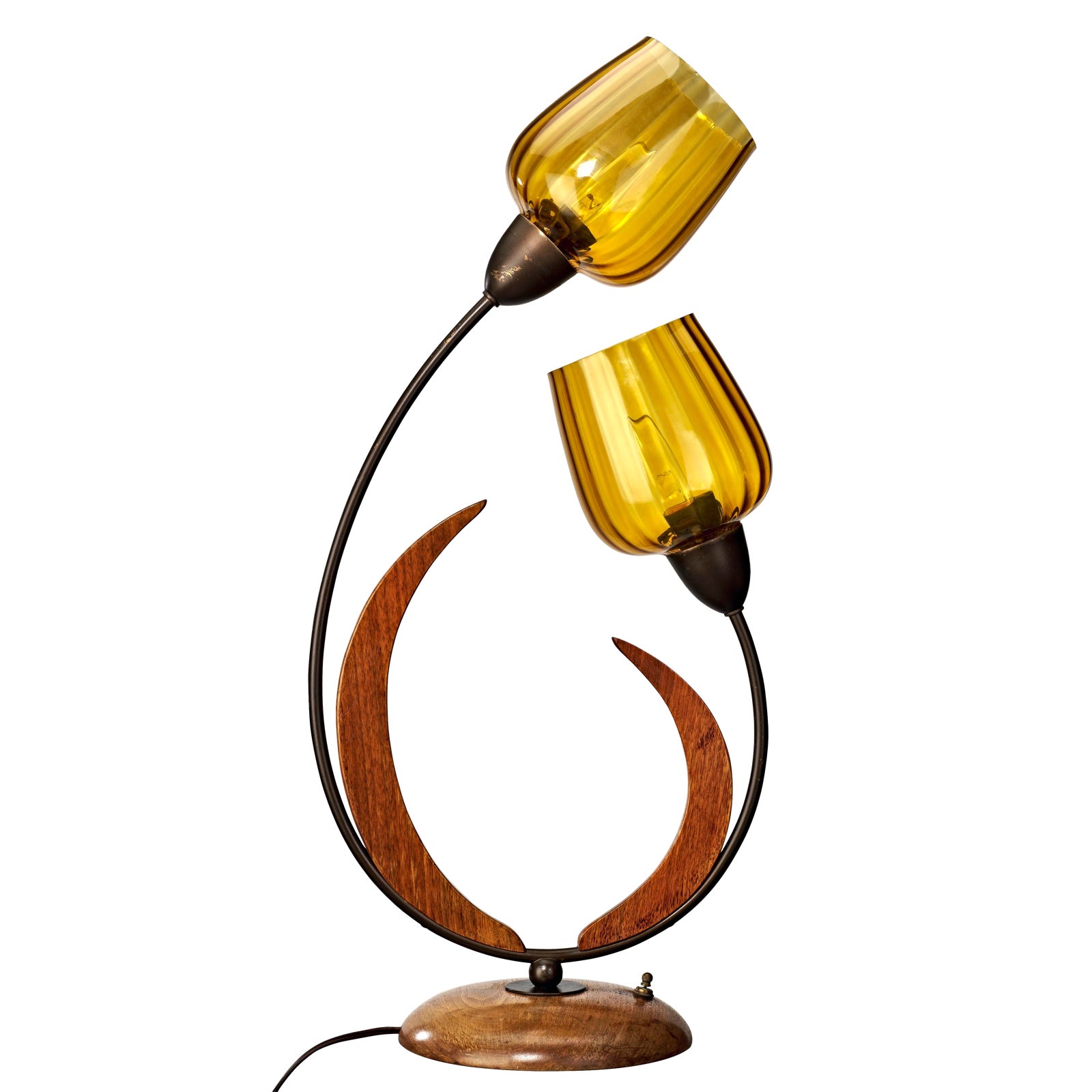 Vintage MidCentury Scandinavian Tulip Table Lamp With Amber Glass