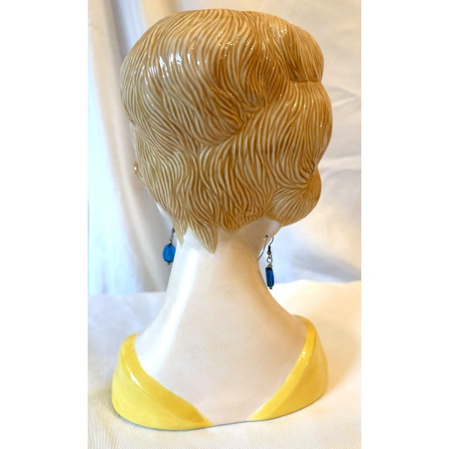 1970's Vintage Mid Century Ceramic Lady Head Vase With Dangle Earrings For Sale - Image 10 of 14