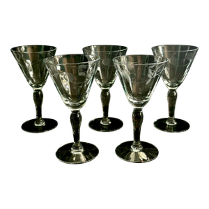 Vintage Etched Cordial Glasses – Set of 5 | Elegant Stemware With Floral Etched Design