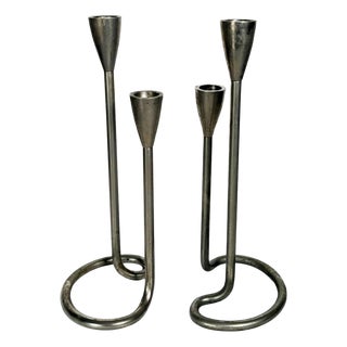 Scandinavian Metal Candlesticks, 1960s, Set of 2 For Sale