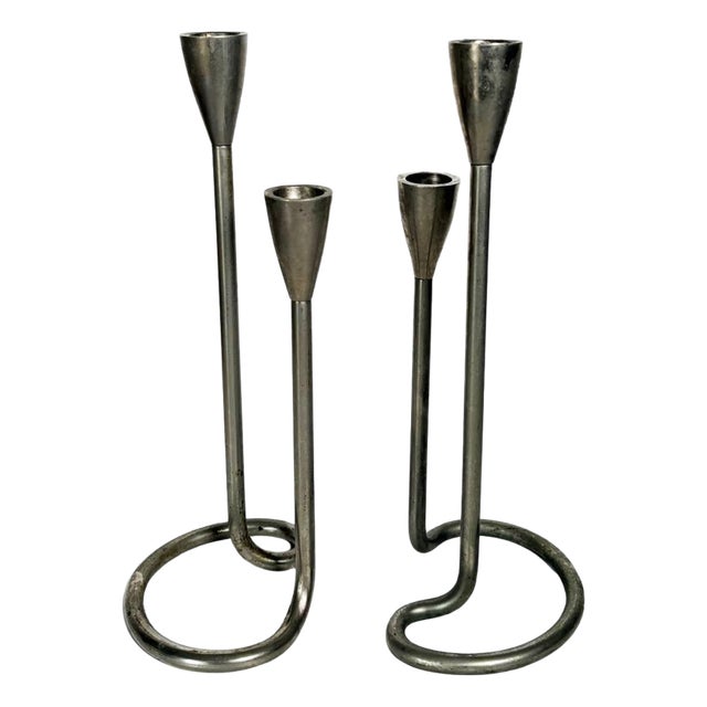 Scandinavian Metal Candlesticks, 1960s, Set of 2 For Sale