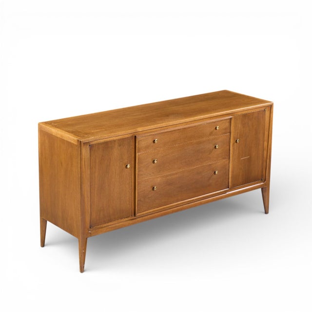 Mount Airy Facade Mid Century Walnut and Brass Credenza and Hutch For Sale - Image 12 of 13
