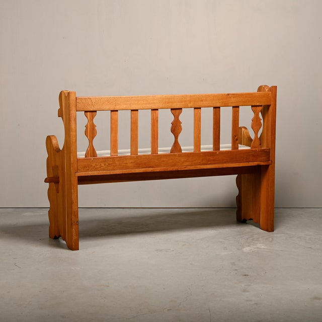 Scandinavian Hall Bench in Oak and Bouclé Cushion in the style of Henning Kjærnulf, 1960s For Sale - Image 6 of 16