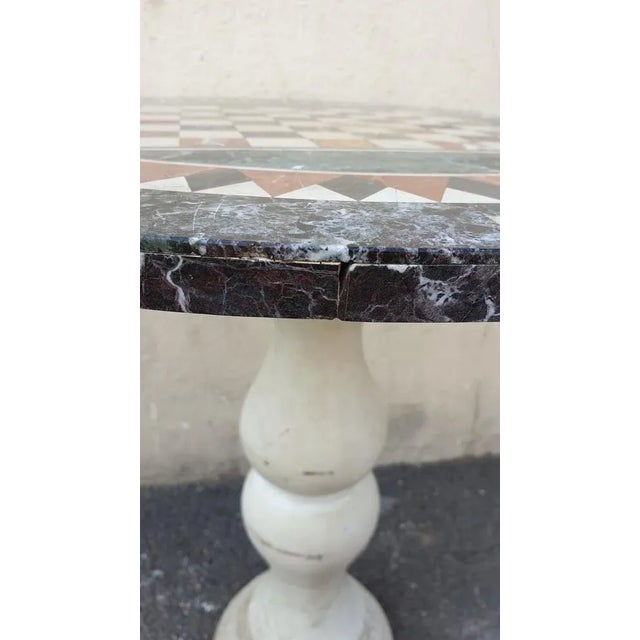 Marble Pedestal Table with Marquetry Tray, 1800s For Sale - Image 5 of 11