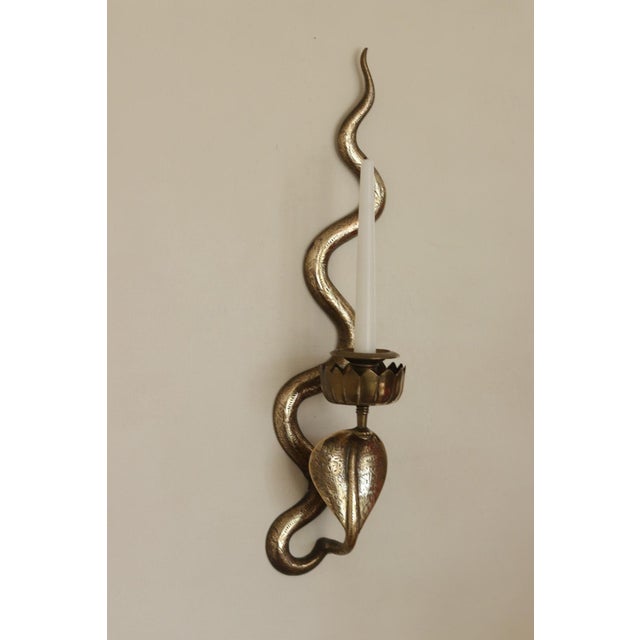 Egyptian Revival Style Engraved Brass Cobra Sconces, Set of 2 For Sale - Image 13 of 18