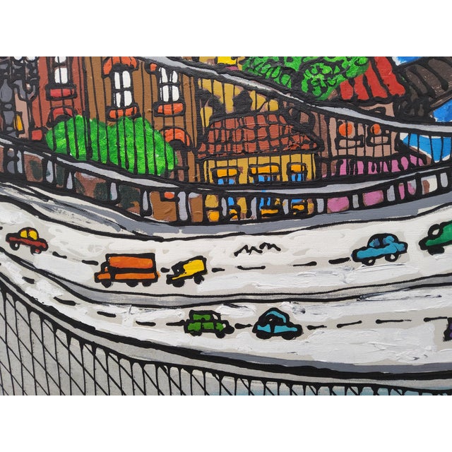 Original Mid Century Cityscape Painting of the Brooklyn Bridge by Edward Sokol 1979 For Sale - Image 9 of 18
