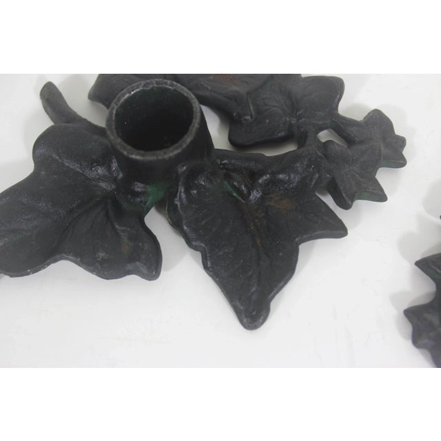 Vintage Cast Iron Ivy Leaf Candle Holders, a Pair For Sale - Image 4 of 8