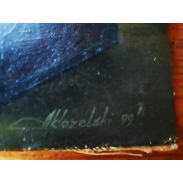 1990s 1990s Anatolii Kozelsky Surrealist Oil Painting the Alchemist or Money Counting Scholar For Sale - Image 5 of 5