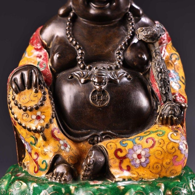 Late 19th Century Cloisonné Enamel Maitreya Buddha Statue, 3.1kg For Sale - Image 9 of 10