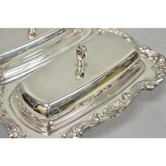 Silver Vintage Poole Lancaster Rose Victorian Silver Plated Twin Double Butter Dish For Sale - Image 8 of 16