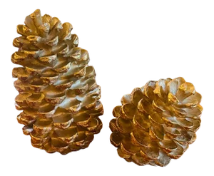 Handmade Golden Decorative Wooden Pinecones - Set of 2