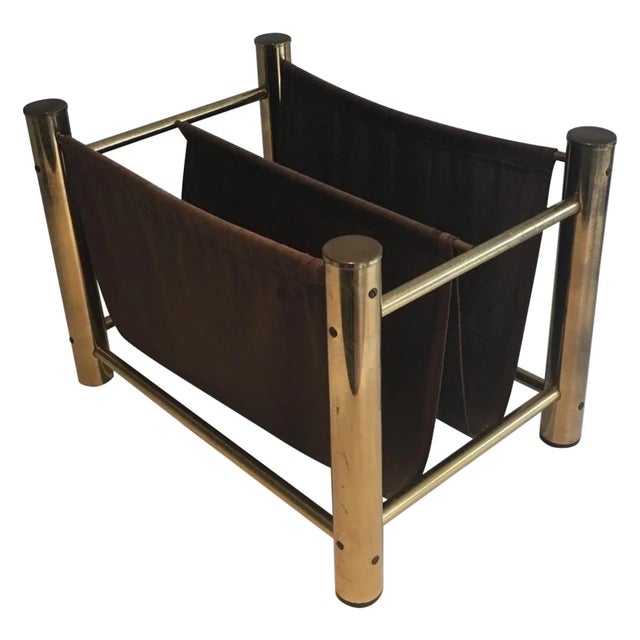 Circa 1970 French Gilt Metal and Fabric Magazine Rack For Sale - Image 10 of 10