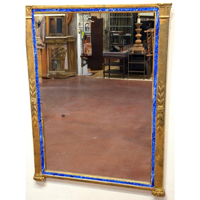 Italian Neoclassical Lapis-Blue Enameled Giltwood Mirror, 1960s For Sale In Greensboro - Image 6 of 16