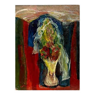 Norman Carton, American Abstract Expressionist Flowers Oil Painting Norman Carton Wpa Artist For Sale