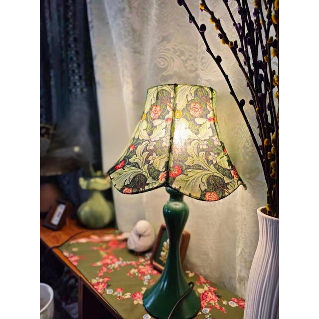 2020s Retro Floral Fabric & Dark Green Ceramic Lamp For Sale - Image 5 of 6