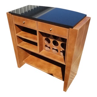 1980s Danish Modern Leather/Marmol Top Cabinet Bar For Sale
