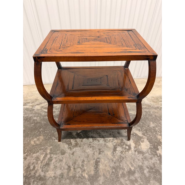Sienna Late 20th Century Henredon Acquisition Three Tier Side Table Solid Mahogany and Crushed Bamboo For Sale - Image 8 of 11