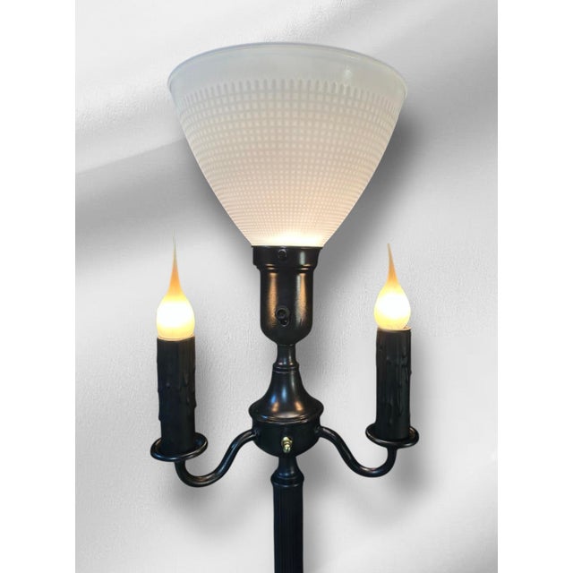 Mid-Century Modern 1950s Mid-Century Modern Black Torchiere Floor Lamp With Unique Marble in Base For Sale - Image 3 of 8