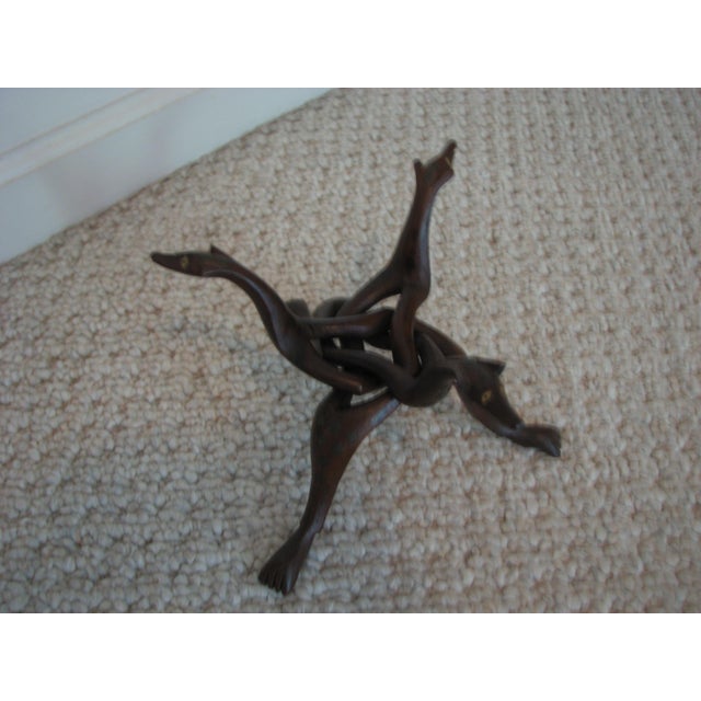 Hand‑Carved Hardwood Interlocking Serpent Tripod Stand For Sale - Image 4 of 5