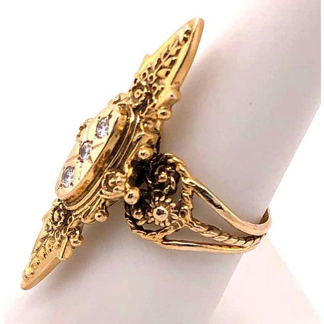 14 Karat Yellow Gold and Three Diamond Freeform Ring For Sale - Image 10 of 12