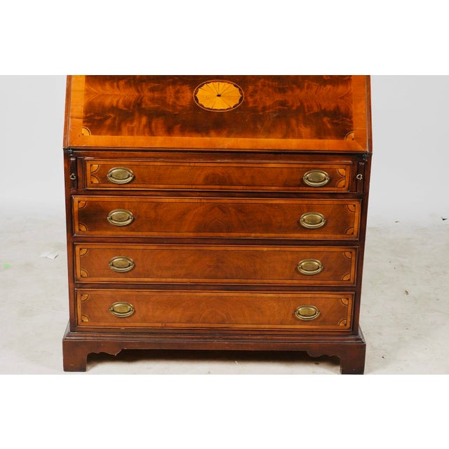 Late 20th Century Stunning Federal Style Mahogany Two-Part Secretary Bookcase | Inlaid Drop Front Desk | Like New Condition For Sale In Los Angeles - Image 6 of 13