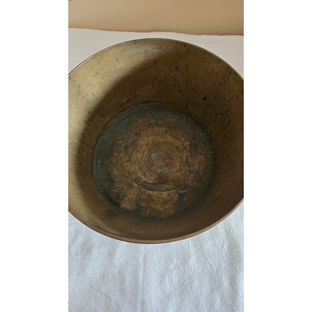 Early 20th Century Antique Heavy Thick Brass Jam Pan Cooking Pot With Forged Iron Handle For Sale - Image 5 of 11