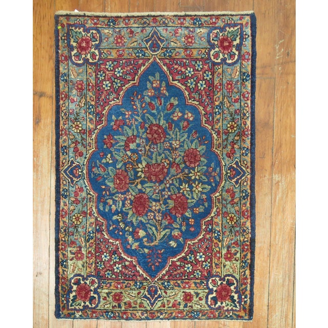 Early 20th Century Zabihi Collection Traditional Blue Formal Kerman Mat Mini Rug - 1'6" x 2'4" For Sale - Image 4 of 4