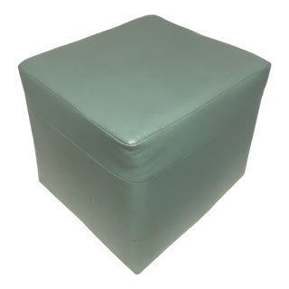 Late 20th Century Aqua Cube Naugahyde-Style Ottoman For Sale